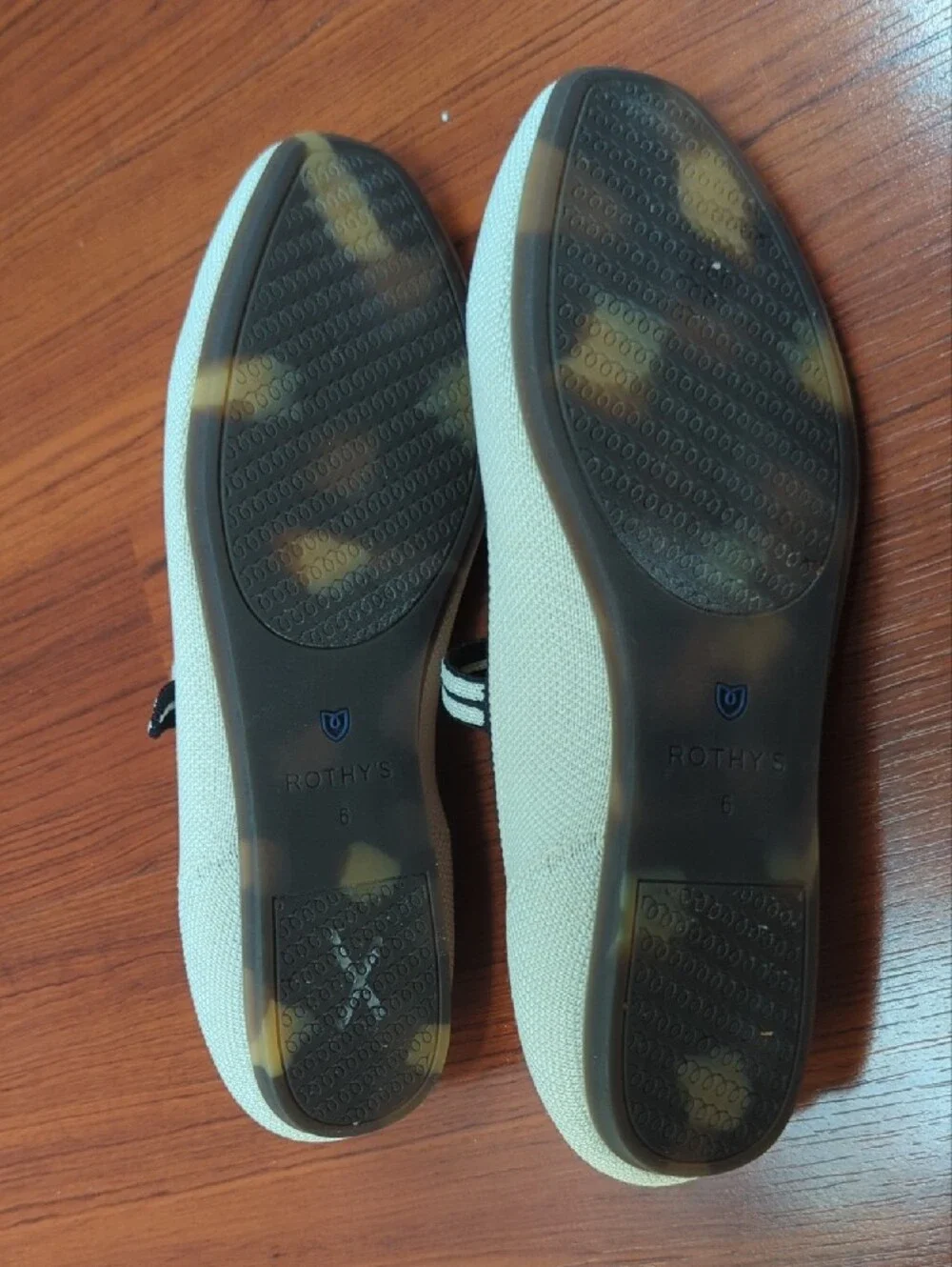 Rothy's Off White Square Toe Mary Jane Flats with Black Trim Size 6